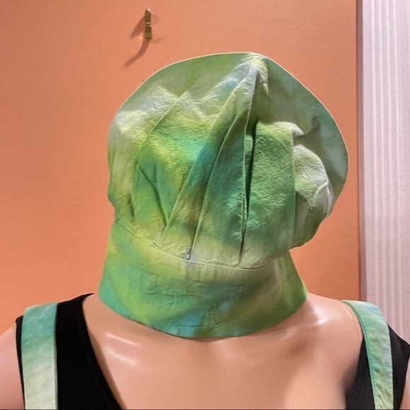 Tie Dye large Japanese wrap around apron with matching toque chef's hat green - Picture 6 of 6